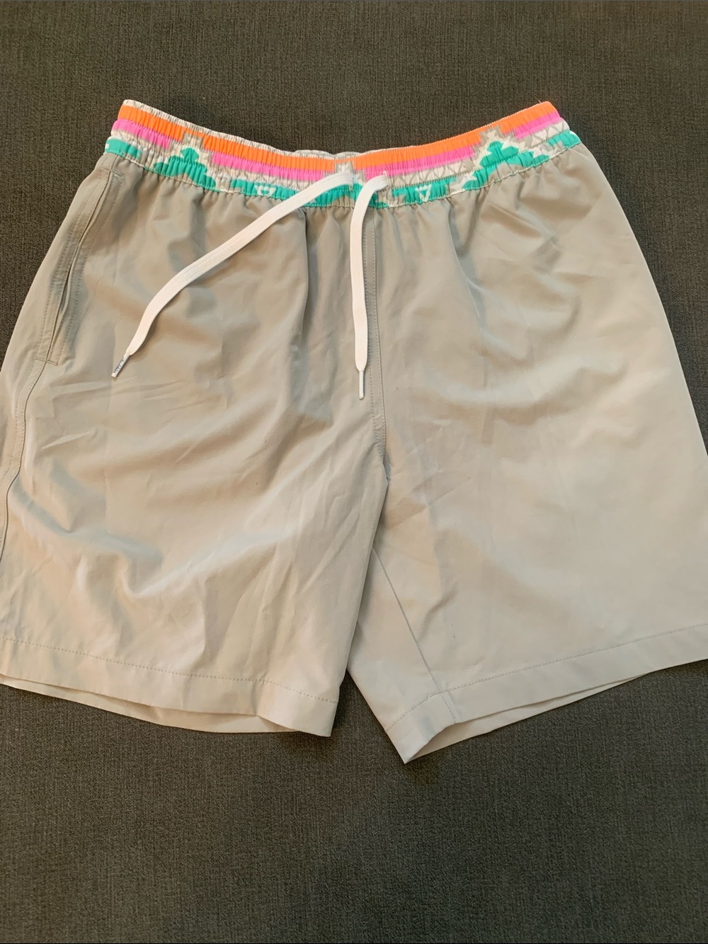 Chubbies Light Beige Athletic Shorts with Neon-Trim Waistband